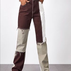High Waisted Slant Pocket Spliced Jeans